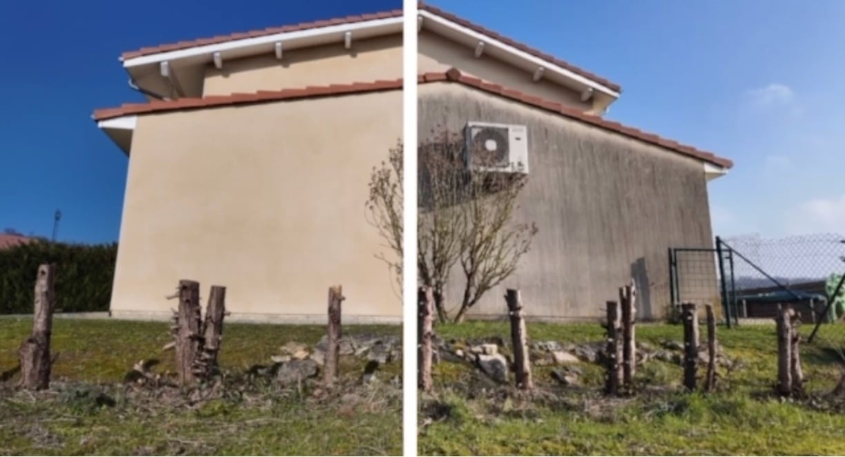 Façade avant et après nettoyage et traitement hydrofuge par drone